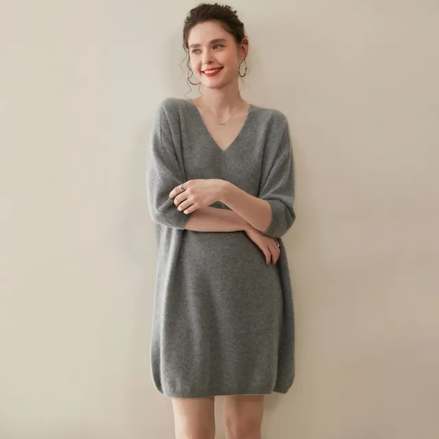 【古德斯】100%喀什米爾七分袖V領衫(七分袖 V領衫 100% Cashmere 母親節禮物)