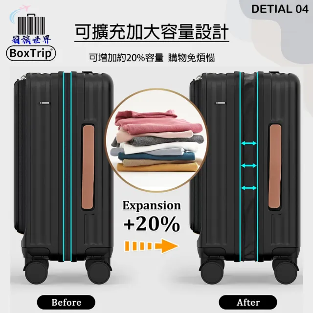 【BoxTrip箱旅世界】20吋 EZ-OPEN上開式行李箱(登機箱 行李箱 上掀式行李箱 前開式行李箱)