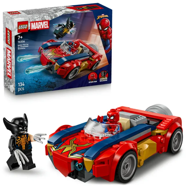 【LEGO 樂高】漫威超級英雄系列 76336 蜘蛛人汽車大戰猛毒化金鋼狼(玩具車 Marvel 積木 玩具)