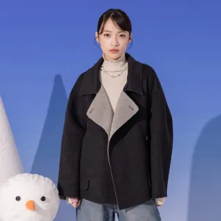 【gozo】MOMO獨家款★限量開賣 羊毛雙色大翻領連帽外套(兩色)