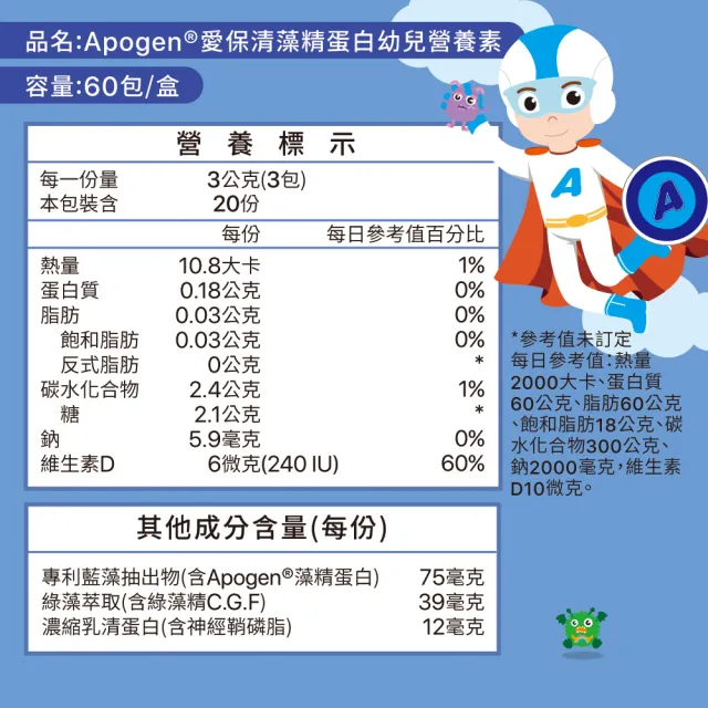 【遠東生技】Apogen藻精蛋白幼兒營養素 幼兒素-二代台美專利 防護再升級(60公克/瓶)