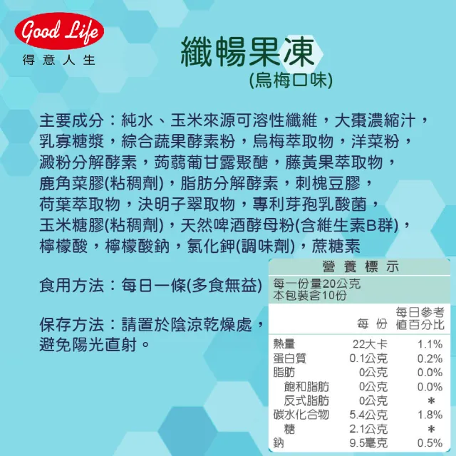 【得意人生】純素纖暢果凍 蔬果酵素二盒組(共20包  藤黃果 決明子萃取 膳食纖維)