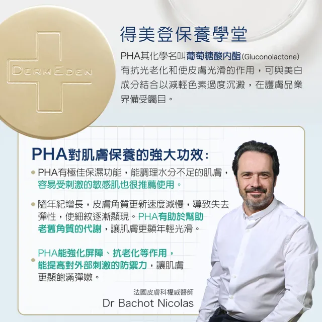【DermEden 得美登】5%PHA煥顏賦活保濕霜 50mL(輕盈版/滋潤版兩款任選)