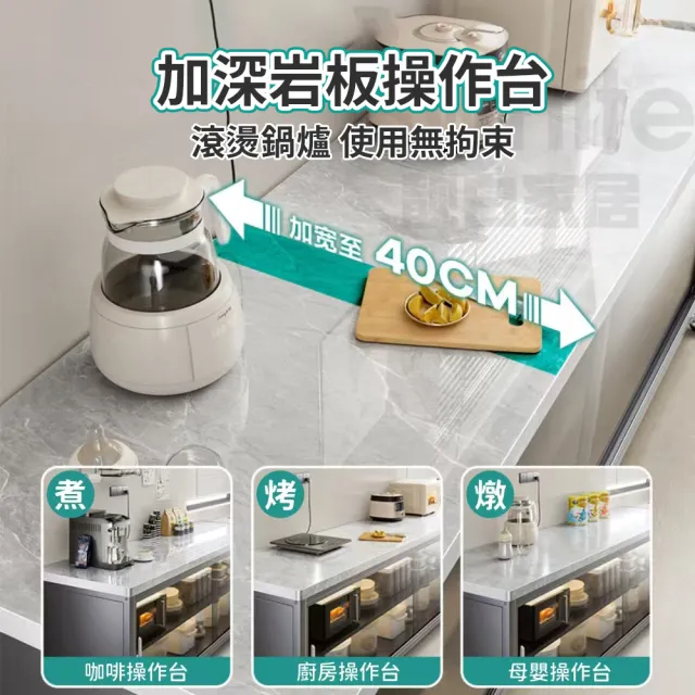 【靚白家居】岩板多層推拉門餐廚櫃 120公分 S527(餐櫃 電器櫃 餐邊櫃 中島 廚房置物櫃 收納櫃)