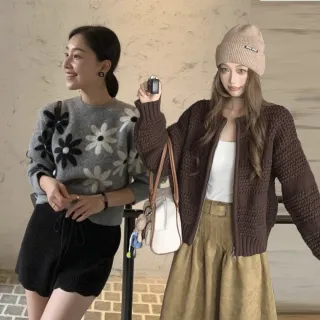 【AS 梨卡】買一送一 9款可選 毛衣外套 針織上衣 羊絨半高領 半拉鍊V領(女裝／毛衣／外套／針織／針織上衣)