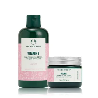 【THE BODY SHOP 美體小舖】維他命E保濕水嫩組(調理水250ML+日霜50ML)