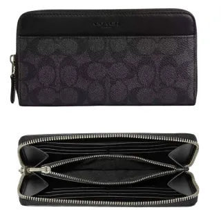 【COACH】新款 黑灰色滾邊 壓印LOGOㄇ型拉鍊長夾－兩款可選(coach 黑色 男夾 男皮夾 男皮包 男女通用)