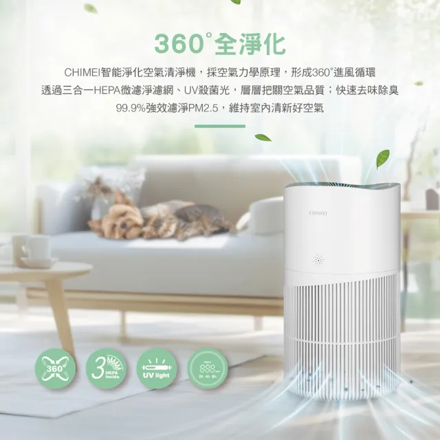 【CHIMEI 奇美】波波淨20坪 智能淨化大坪數專用清淨機/HEPA H13/UV光殺菌/DC靜音馬達(AP-16HUWH)