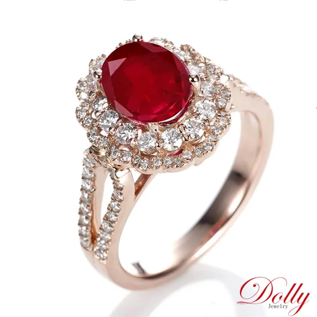 【DOLLY】14K金 緬甸紅寶石2克拉玫瑰金鑽石戒指-006 高級訂製珠寶 奢華質感 浪漫送禮
