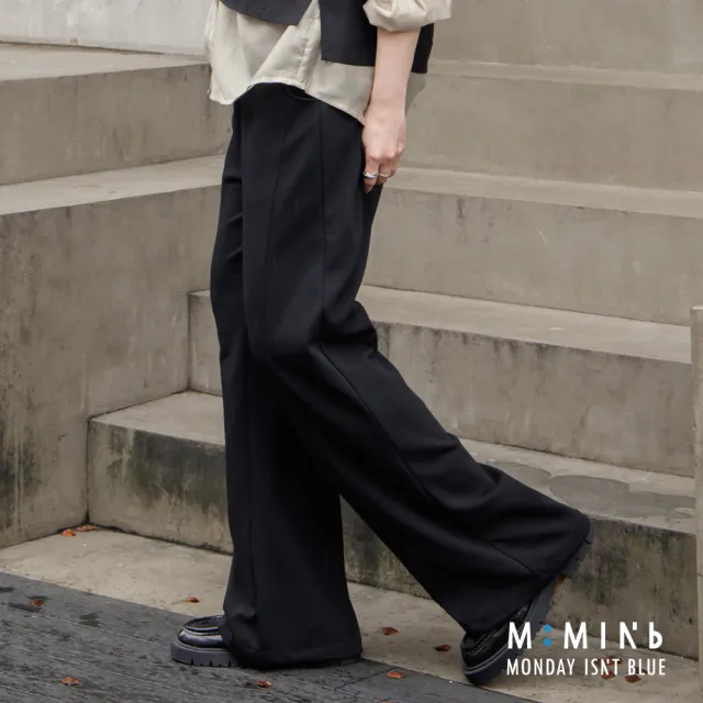 【M:MINb】率性剪接鬆緊垂墜直筒褲(黑色/中大尺碼女裝/大尺碼女裝/XL女裝/下著/大尺碼褲子)