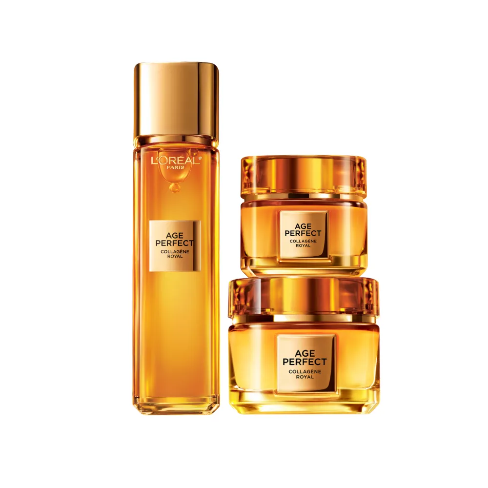 【L’OREAL Paris 巴黎萊雅】金致臻顏花蜜奢養膠原全套組(乳霜60ml+眼霜20ml+精華露130ml)