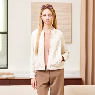 【MYVEGA 麥雪爾】MA異材質拼接立體菱格紋外套-米