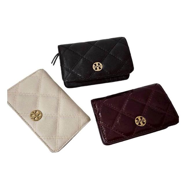 【TORY BURCH】TORY BURCH Willa 菱格紋皮革對開釦式中夾 多色可選(七夕情人節)