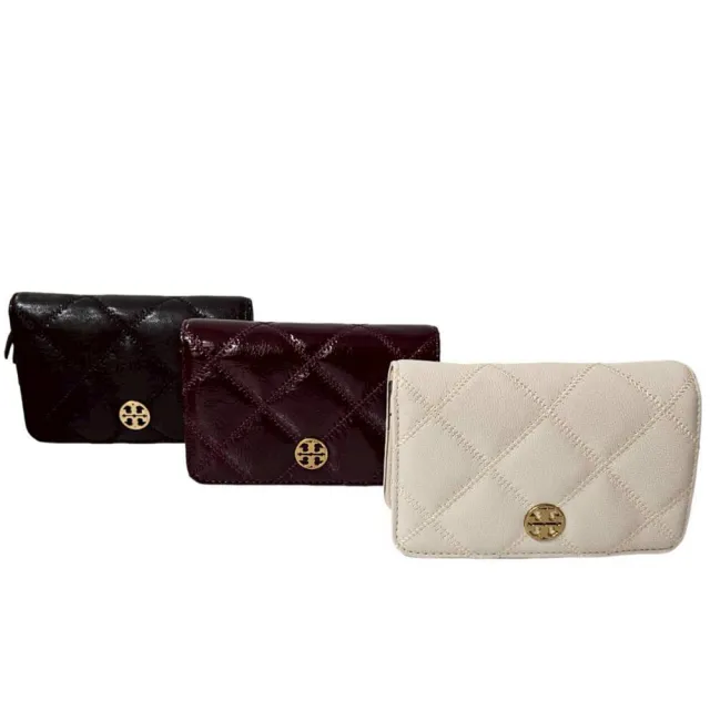 【TORY BURCH】TORY BURCH Willa 菱格紋皮革對開釦式中夾 多色可選(七夕情人節)