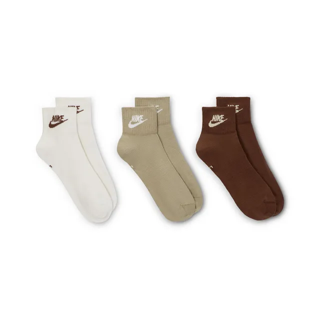 【NIKE 耐吉】襪子 過踝襪 短襪 運動襪 3雙組 U NK NSW EVERYDAY ESSENTIAL AN 白綠咖 DX5074-904