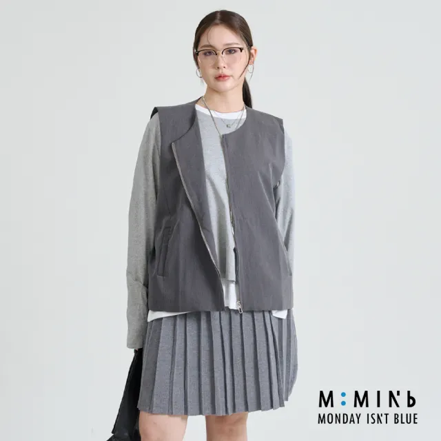 【M:MINb】西裝背心純棉長袖T恤兩件組(深灰/中大尺碼女裝/大尺碼女裝/XL女裝/上衣/大尺碼上衣/長袖上衣)