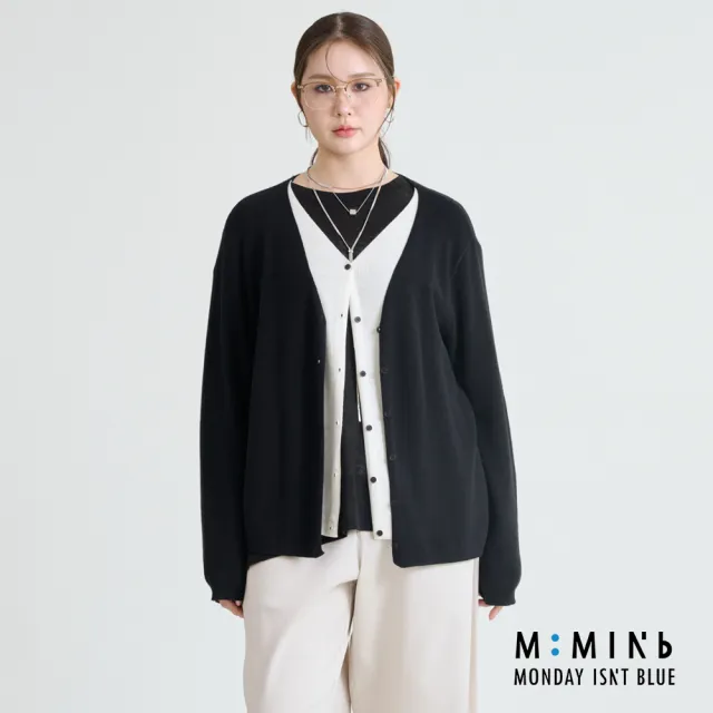 【M：MINb】柔軟羊毛假兩件針織外套(黑色/中大尺碼女裝/針織/針織外套/大尺碼女裝/外套)