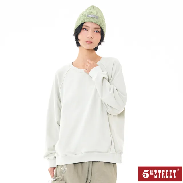 【5th STREET】女裝 長袖 t恤 寬版上衣 大學t 杏色(561019)