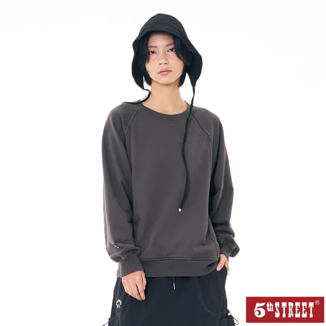 【5th STREET】女裝 長袖 t恤 寬版上衣 大學t 深灰(561019)