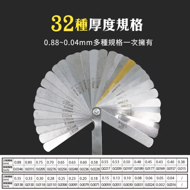 【智殿】32片厚度尺 氣門塞片 合金鋼間隙(汽門調整 塞薄規 165-GG32+ 厚薄規 縫隙間隙測量 間隙片)