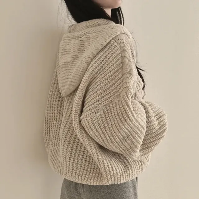 【D.studio】韓版休閒麻花針織連帽外套(毛衣針織上衣冬天女裝衣服保暖外套 保暖上衣冬天外套長袖上衣J414)