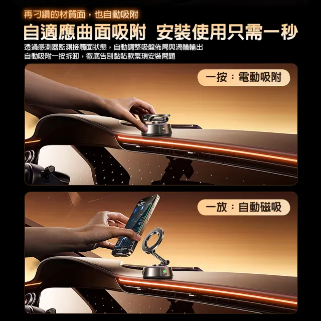 【Lisen】A690磁吸電動真空吸附汽車支架(導航支架  折疊汽車支架 車載支架 手機支架 真空支架)