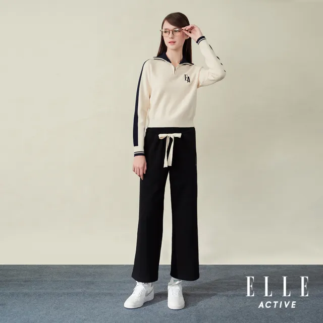 【ELLE ACTIVE】女款 法式運動風彈性直筒長褲-黑色(EA25A2W3403-99)