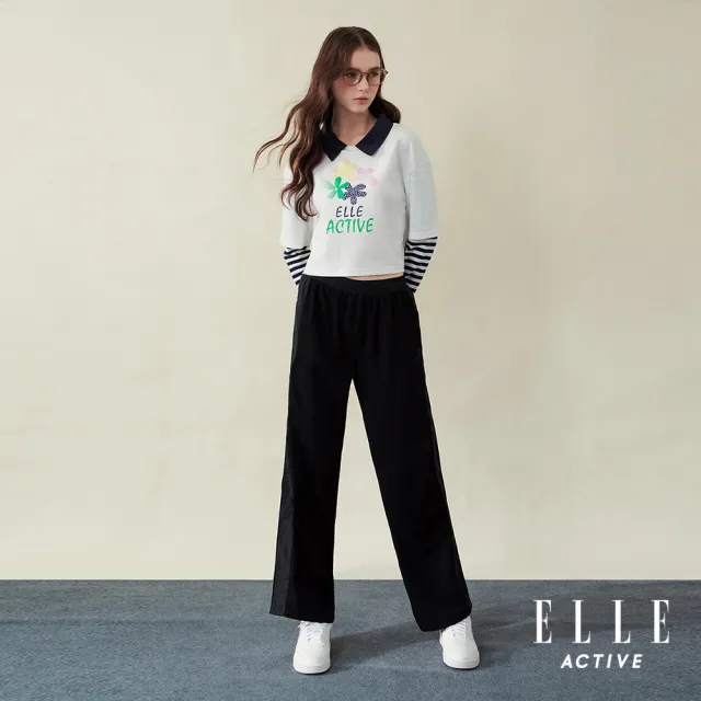 【ELLE ACTIVE】女款 法式運動風輕量寬版長褲-黑色(EA25A2W3401-99)