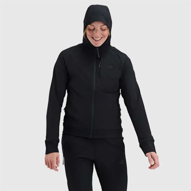 【BlackStrap】女Tribrid Grid Fleece 撥水動態保暖連帽外套/黑Black/XS-L(胸前口袋/透氣/保暖/吸濕排汗)