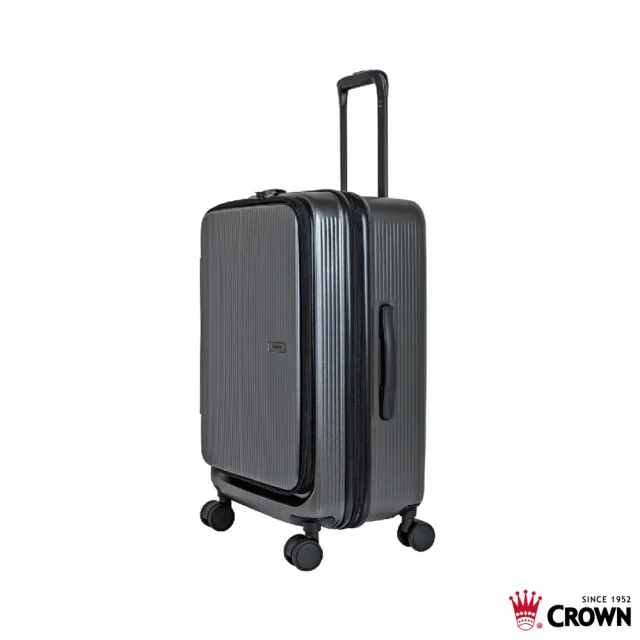 【CROWN 皇冠】DOPPIO 25吋 前開式霧面拉鍊 拉桿箱(行李箱/旅行箱/密碼鎖)