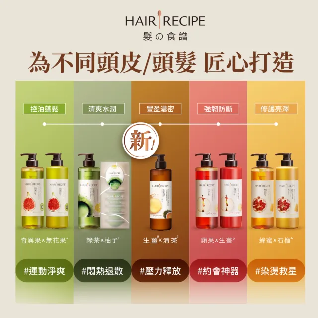 【Hair Recipe】舊品出清! 生薑蘋果/ 生薑清茶 洗髮精/潤髮乳530g 3入(強韌x防斷)