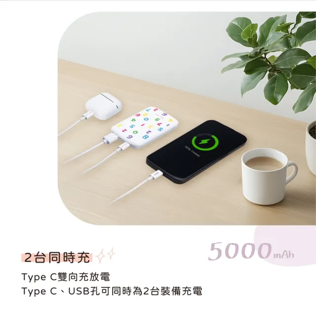 【E-books】E-PCB287超薄Type C雙輸出行動電源+60W CtoC快充傳輸線(18.5Wh/5000mAh)