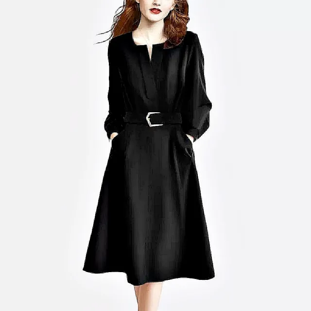 【巴黎精品】極速出貨 連身裙長袖洋裝(V領設計腰帶修身女裙子2色a1ar14 2N)