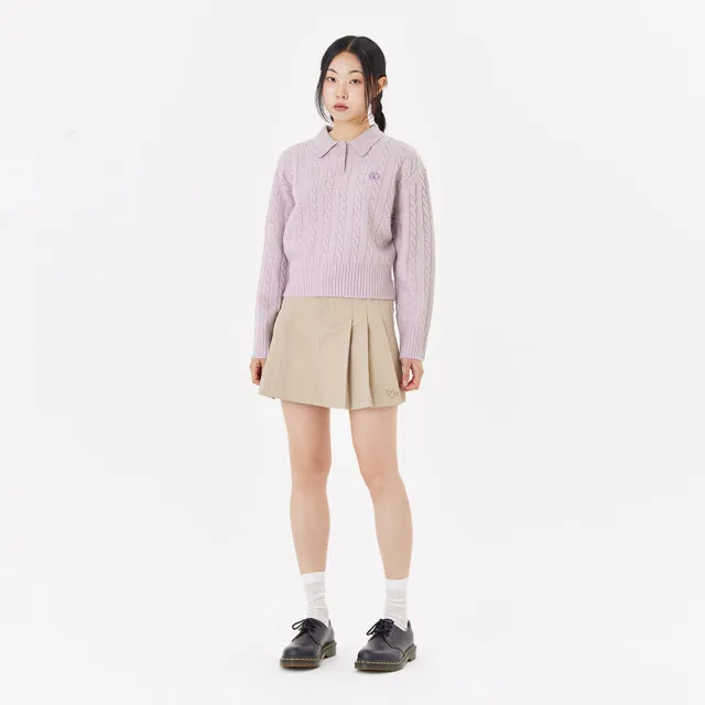 【Mark Gonzales】女裝 CLUV 翻領麻花針織毛衣-粉紅色