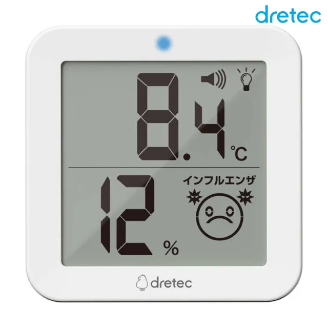 【DRETEC】日本 Dretec 聲光大畫面溫濕度計 O-451 白(溫濕度計 寵物)