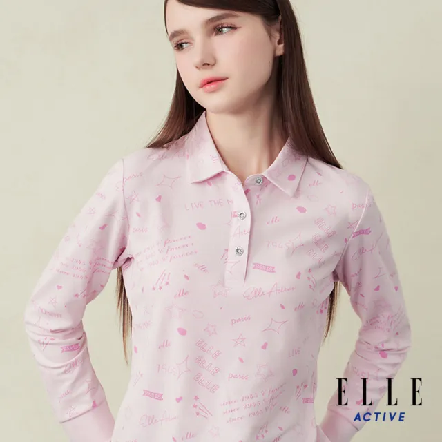 【ELLE ACTIVE】女款 法式滿版印花長袖polo衫-粉紅色(EA25A2W1402-72)