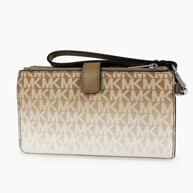【Michael Kors】漸層LOGO雙拉鍊手提長夾(駝色)