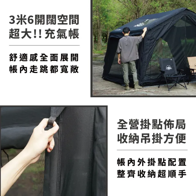 【Camping Ace】野樂黑森戰術泰坦360PRO+充氣帳ARC-647附延伸客廳(充氣帳 帳篷 防雨罩 屋型帳 露營 小屋)