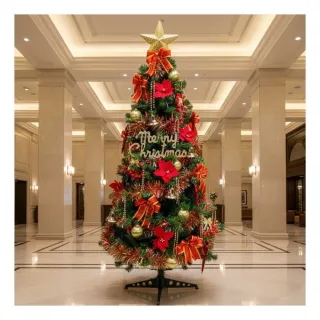 【摩達客】超級幸福15尺/15呎 450cm 一般型裝飾綠聖誕樹(含紅金色系配件組/不含燈)