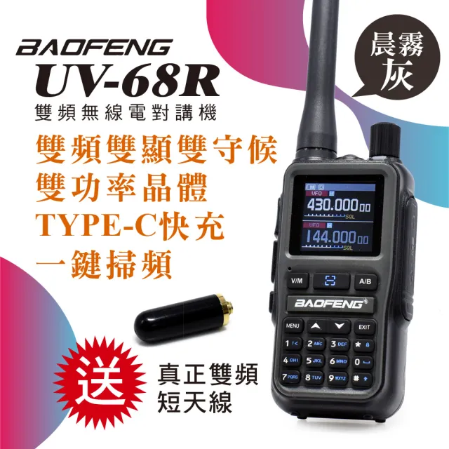 【寶峰】超迷你雙頻對講機5W雙天線組送真雙頻短天線(UV-68R晨霧灰)
