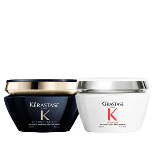 【KERASTASE 巴黎卡詩】黑鑽極萃逆時髮膜200ml+白鑽升肽重建髮膜 200ml