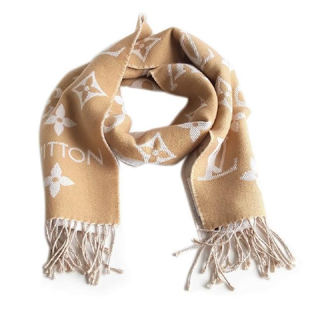 LV LOUIS VUITTON路易威登 M77728 經典 ESSENTIAL 圖案羊毛圍巾