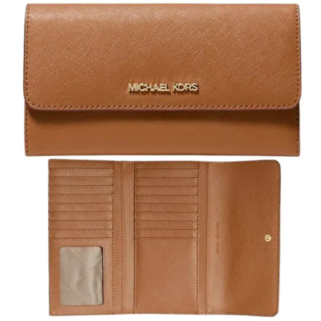 【Michael Kors】JET SET TRAVEL 多卡三折防刮中長夾-多色可選(mk  黑色 黑灰 咖啡 女夾 女長夾 女皮夾)