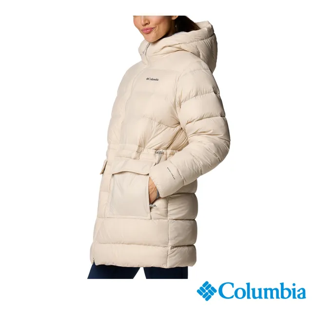 【Columbia 哥倫比亞】女款-保暖防潑羽絨長版外套-Harmony Falls™-淺卡其(UWR54790HI/JF)