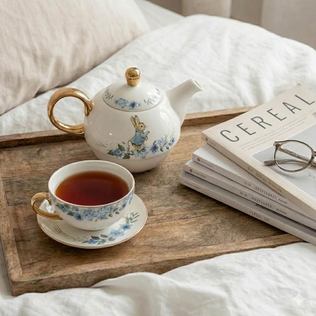 【PETER RABBIT 比得兔】青花瓷陶瓷花茶壺禮盒組(子母壺 一杯一盤一壺)