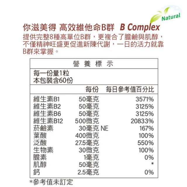 【Nutrimate 你滋美得】強化維他命B群6入組(共360顆)