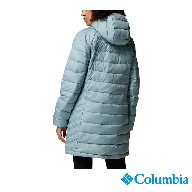 【Columbia 哥倫比亞】女款-保暖防潑填充長版連帽外套-Powder Lite™-薄暮藍(UWR95750DE/JF)