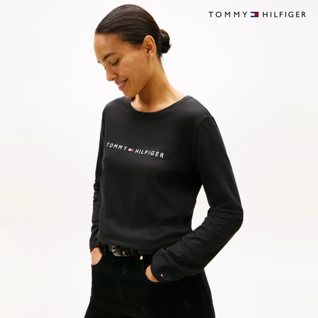 【TOMMY HILFIGER】官方旗艦館Essential 標誌長袖 T 恤_黑色