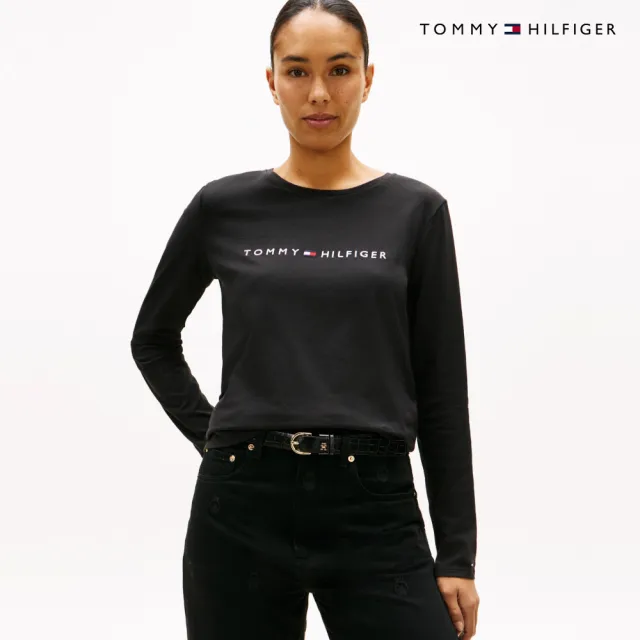 【TOMMY HILFIGER】官方旗艦館Essential 標誌長袖 T 恤_黑色