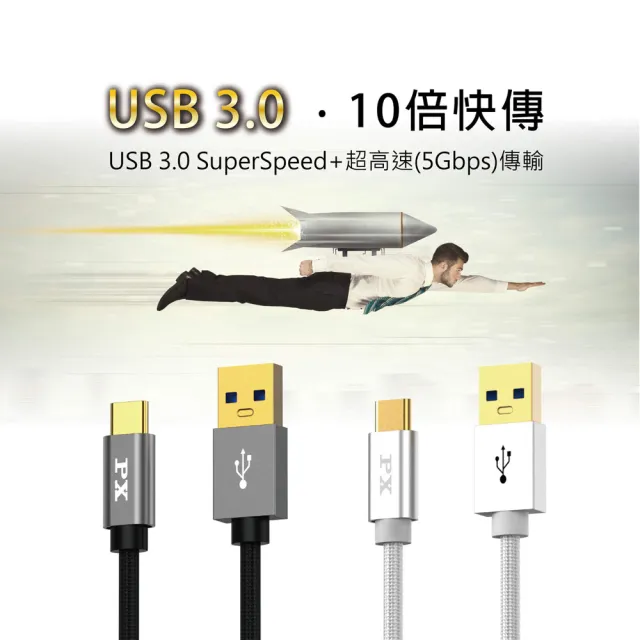 【PX 大通】2入組3年保固type c充電線 手機線 傳輸線USB 手機 筆電 蘋果 充電頭(UAC3-1B 1G 1W)